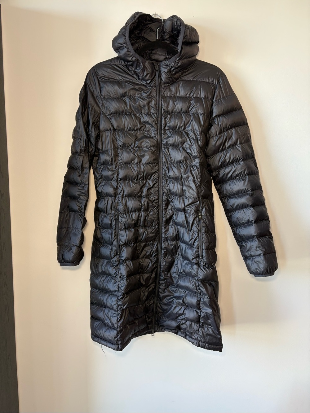 TNA Women's Black Long Hooded Puffer Coat